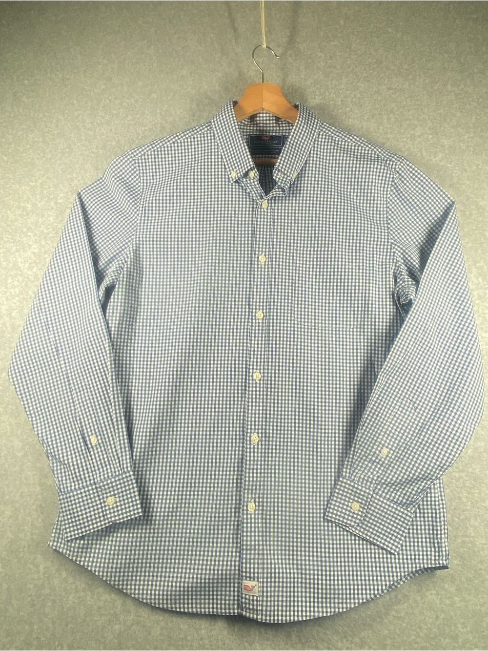 Vineyard Vines slim fit shirt Men's size L Blue/White Gingham long slv elegant